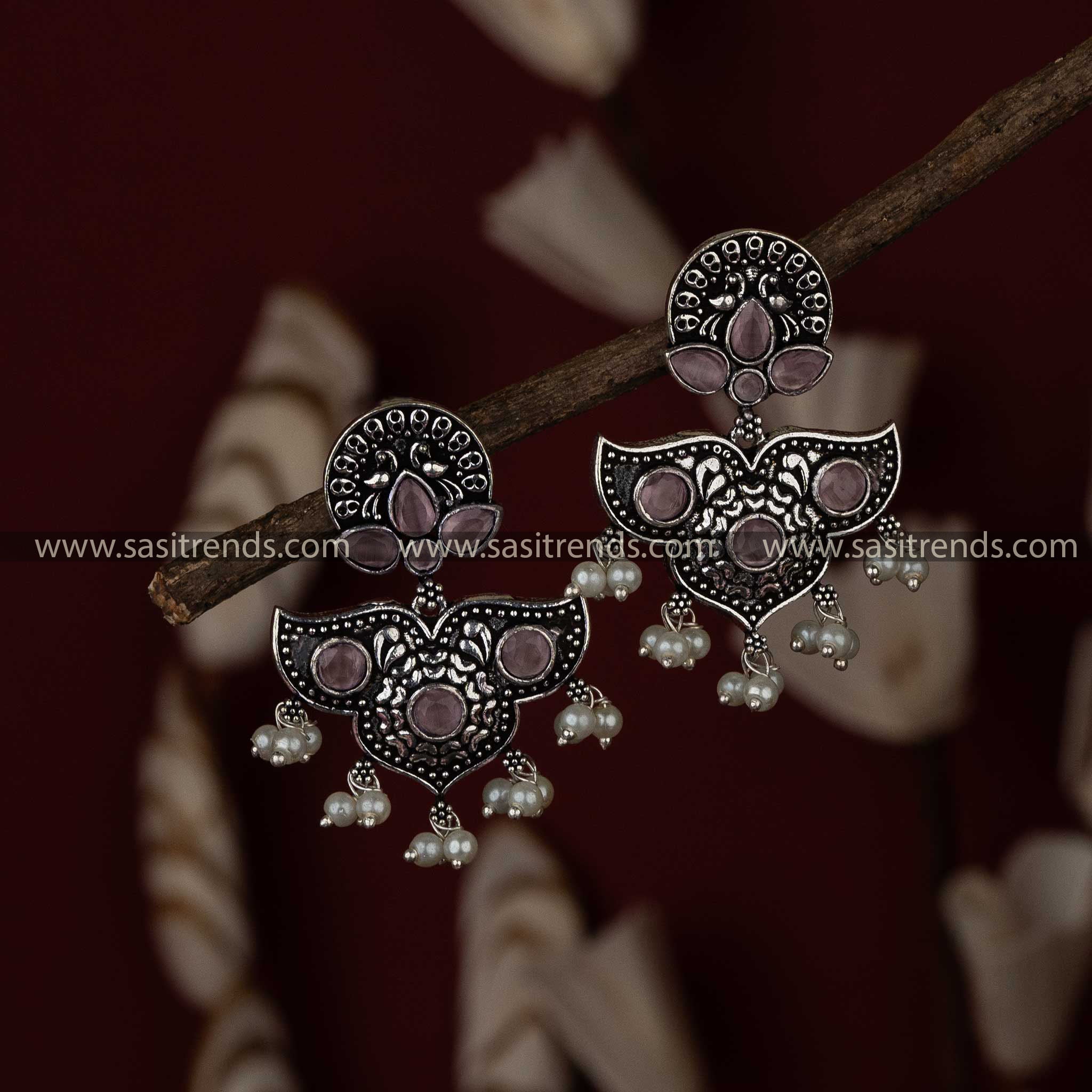 Latest Oxidised Peacock Pink Navarathiri Special Elegance Earrings Sasitrends Online Shopping