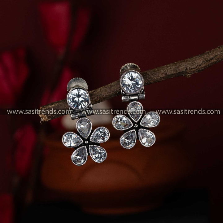 Elegant White Stone Oxidised Earrings for Navarathiri - Sasitrends Oxidised Jewellery Collection