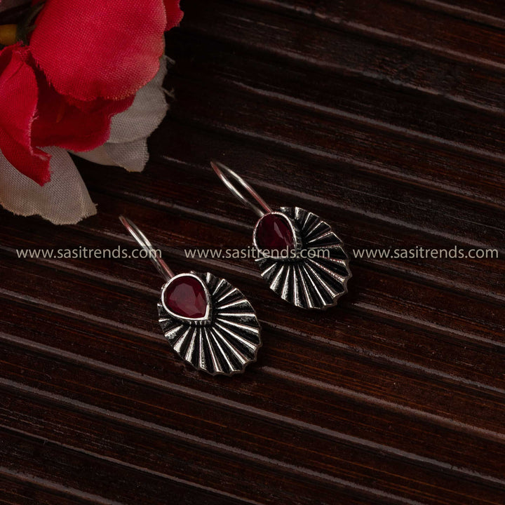 Vintage Charm Red Oval Teardrop Oxidised Earrings for Navarathiri