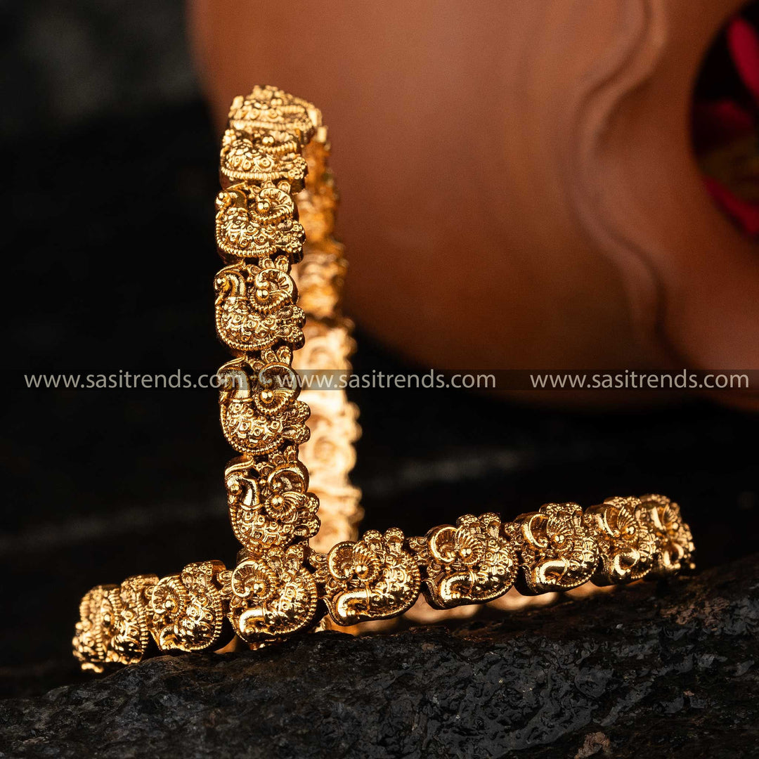 Temple Matte Gold Plated Peacock Designer Bridal Bangles Elegant Sasitrends Online Shopping