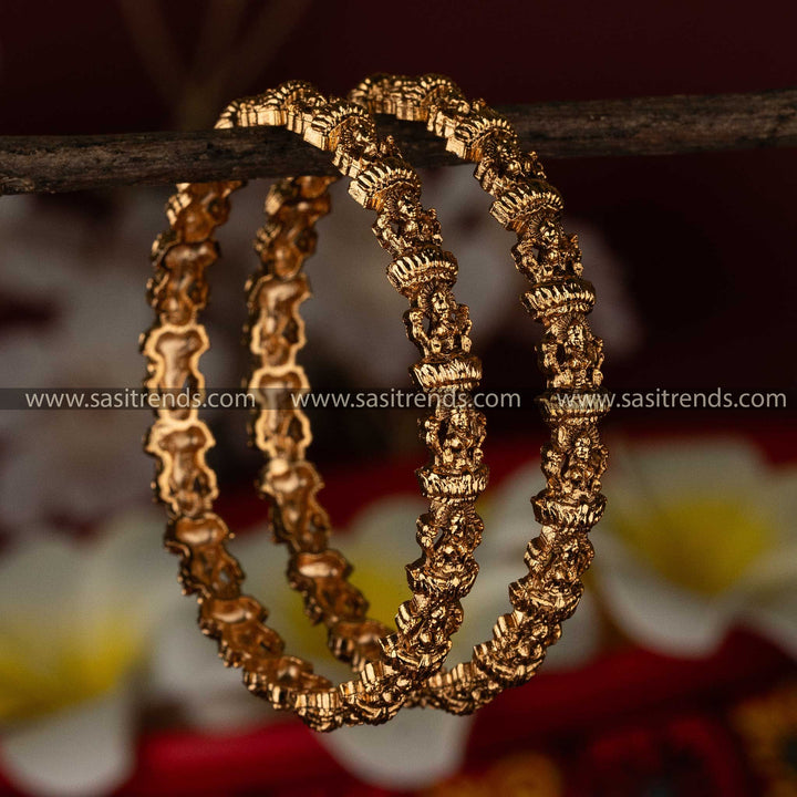 Matte Gold Plated Temple Bangle with Lakshmi Motifs for Women Sasitrends Online Shopping