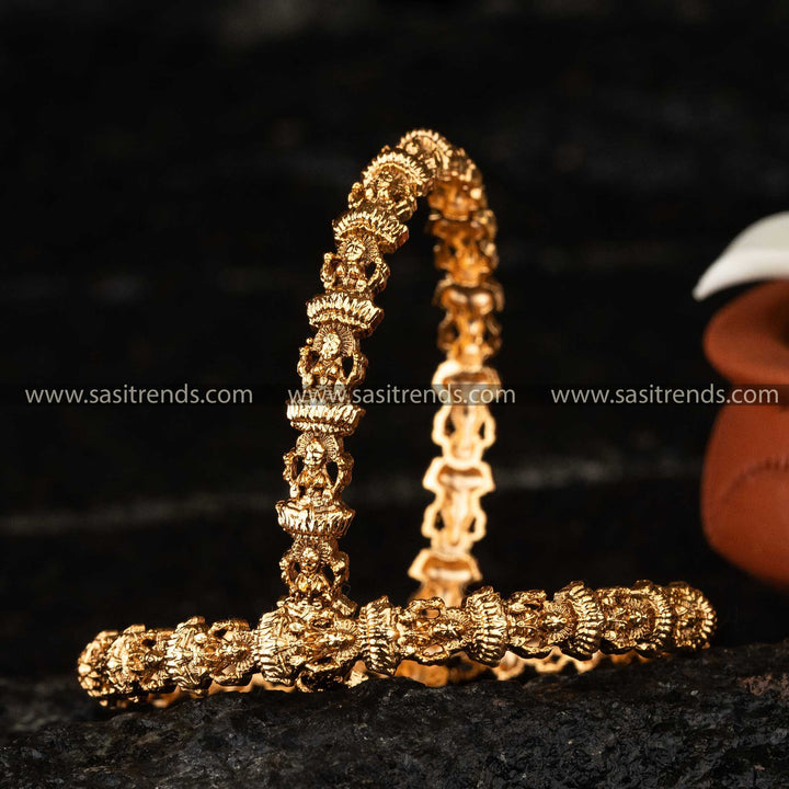 Divine Lakshmi Motifs Temple Matte Gold Plated Brass Bangles - Sasitrends