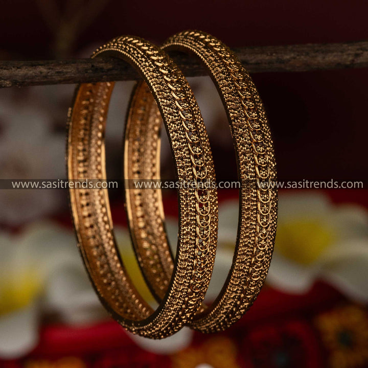 Elegant Matte Gold Filigree Bridal Bangle - Temple Jewellery Sasitrends Online Shopping