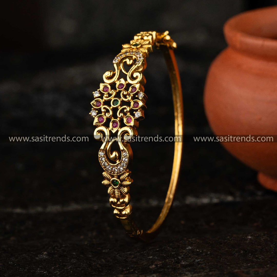 Temple Matte Gold Plated Floral Designer Kada Bangles Sasitrends Online Shopping