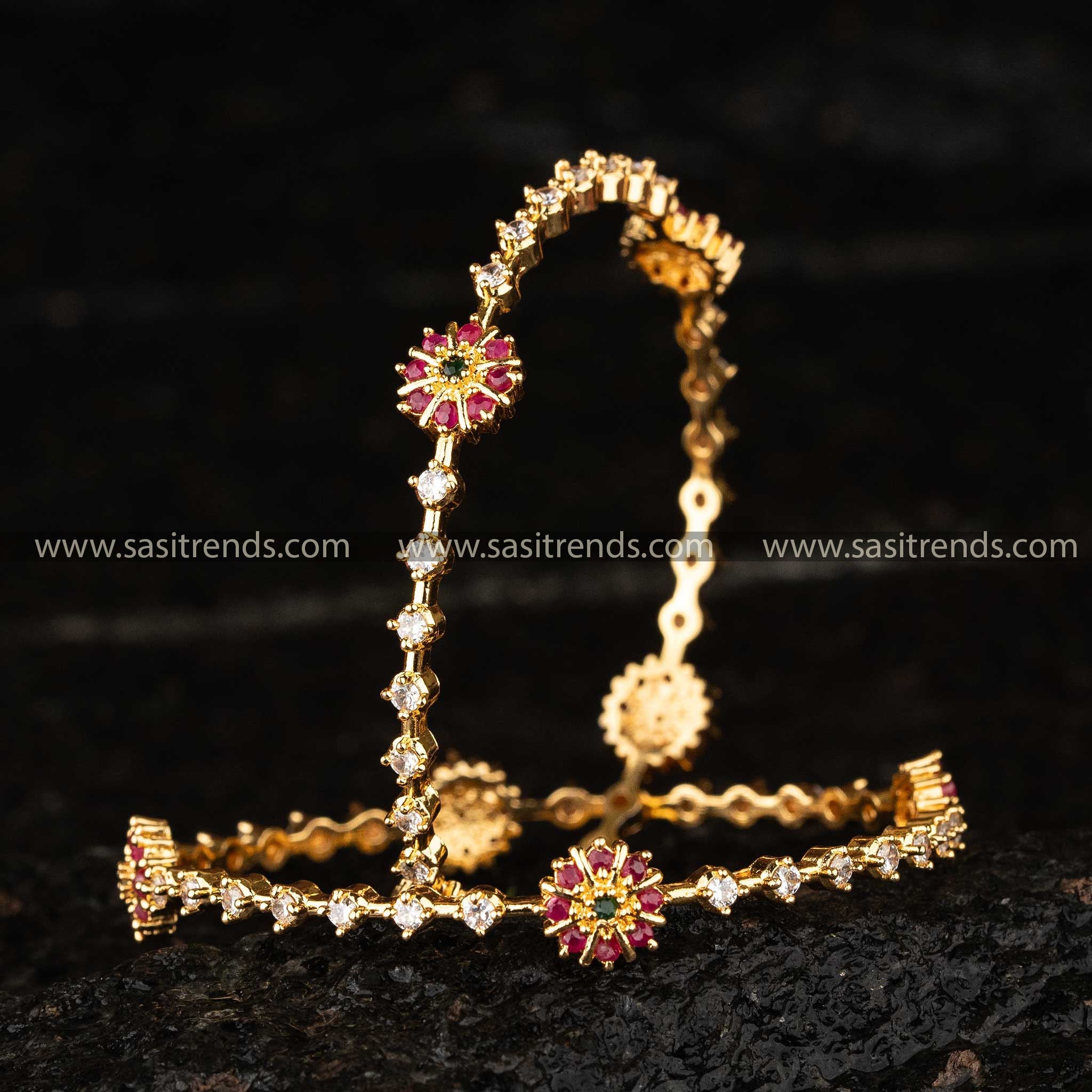 Luxurious Micro Gold Plated Multi American Diamond Bridal Bangles Sasitrends Online Shopping