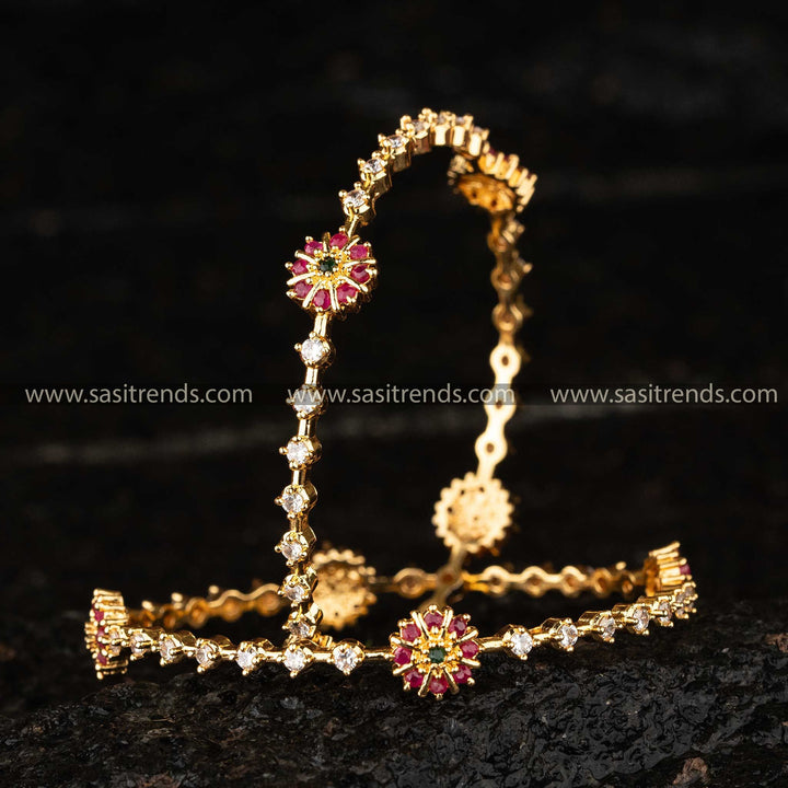 Sasitrends - Elegant Circle Motif Micro Gold Plated American Diamond Bangles