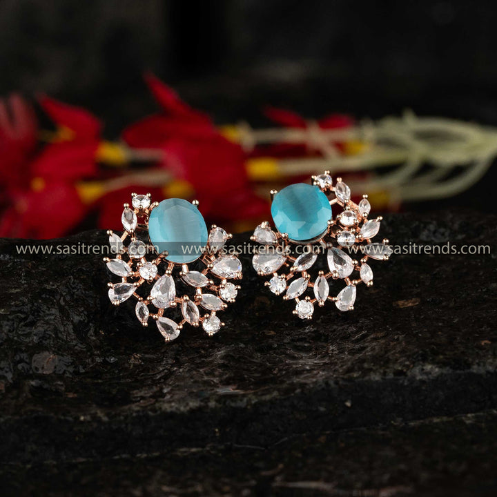 Elegant Ocean Blue American diamond Rose Gold Plated Sasitrends