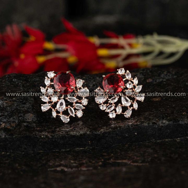 Rose Gold Plated Chic Red Stone American Bridal Fashion Earrings Sasitrends Online Shopping