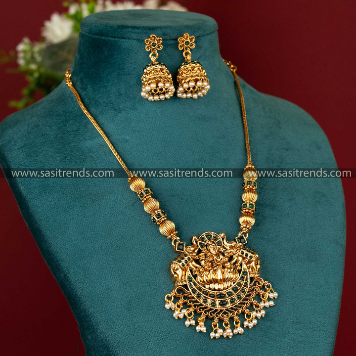 Lakshmi Pendant Temple Jewellery Set in Green Sasitrends Online Shopping