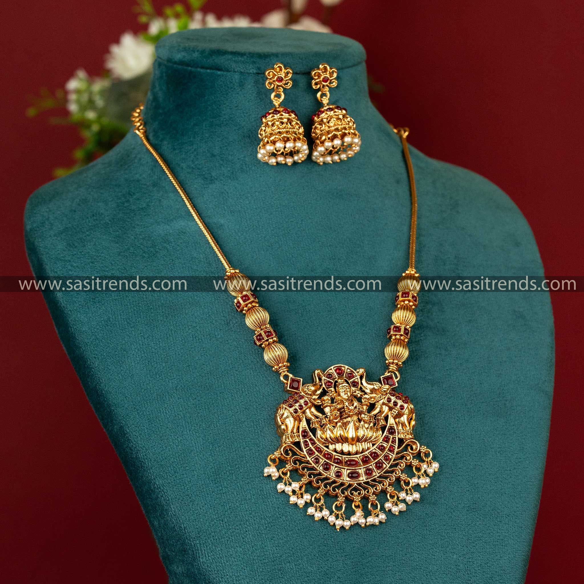 Elegant Lakshmi Pendant Temple Jewellery Set - Ruby Sasitrends Online Shopping