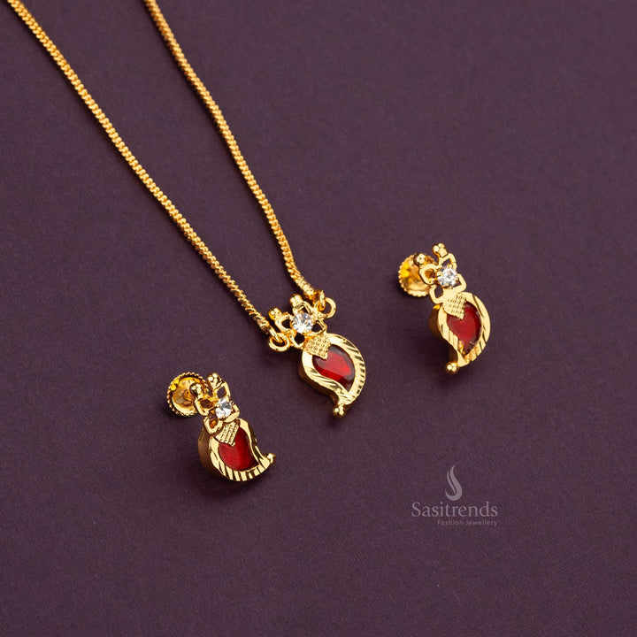 Traditional guaranteed one gram micro gold plated red ad stone stud palakka jewellery set sasitreds