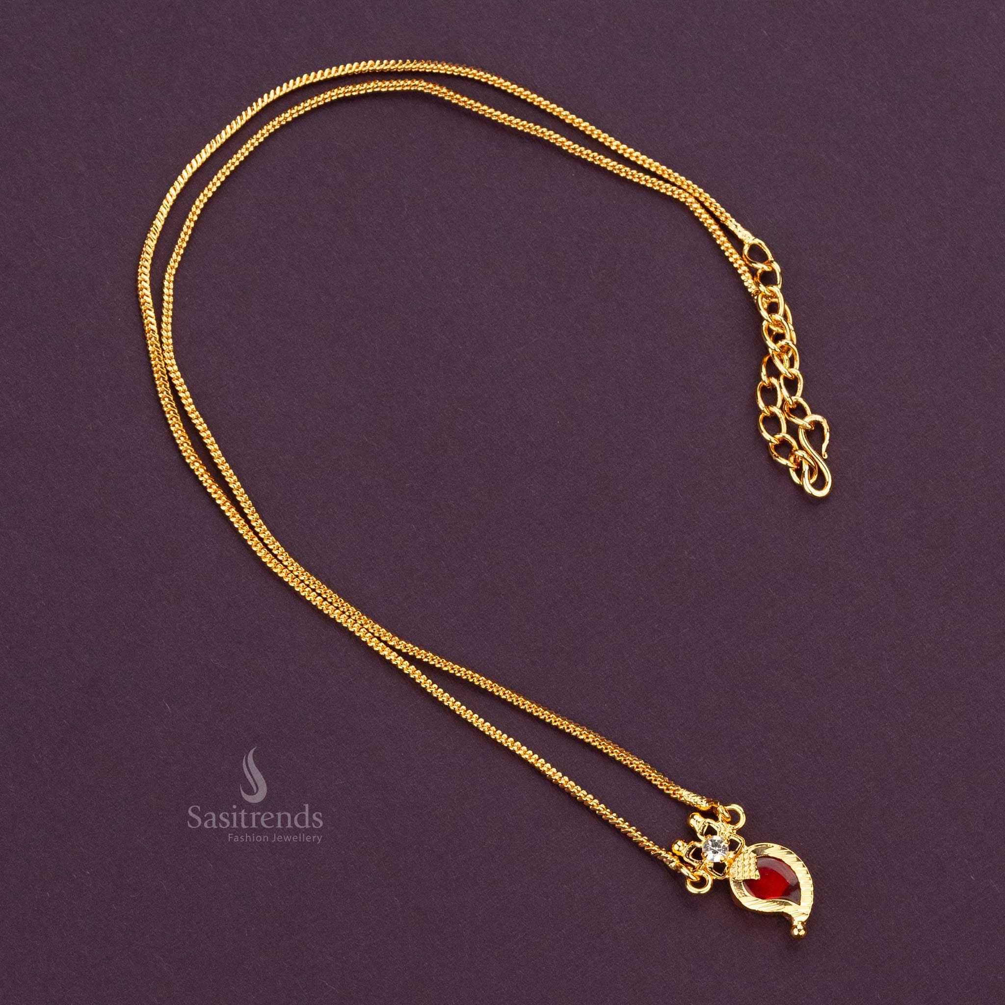 Elegant one gram gold plated red ad stone palakka necklace with earrings sasitrends
