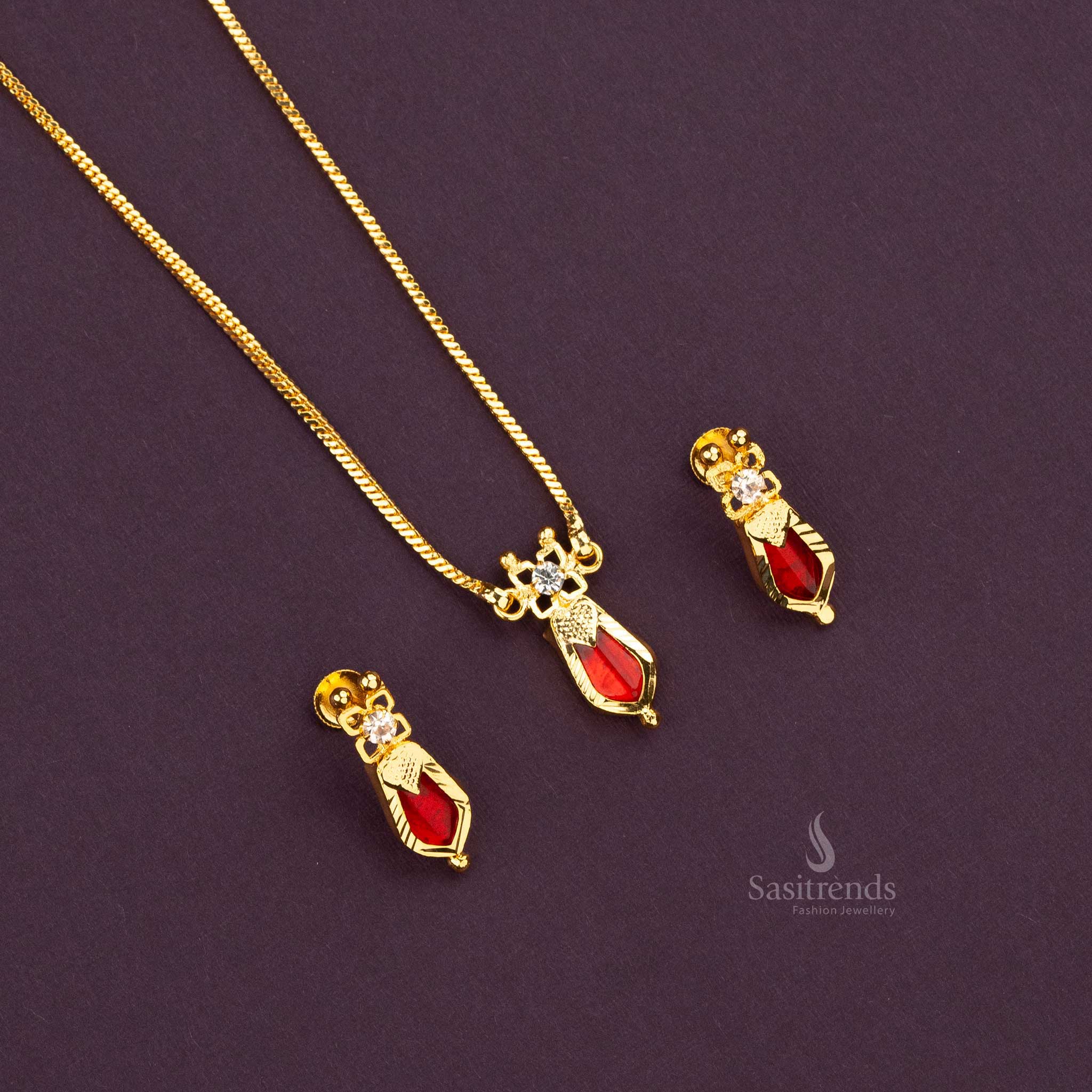 Elegant Micro Gold Plated Kerala Palakka Nagapadam Jewellery with Red Stone - Sasitrends