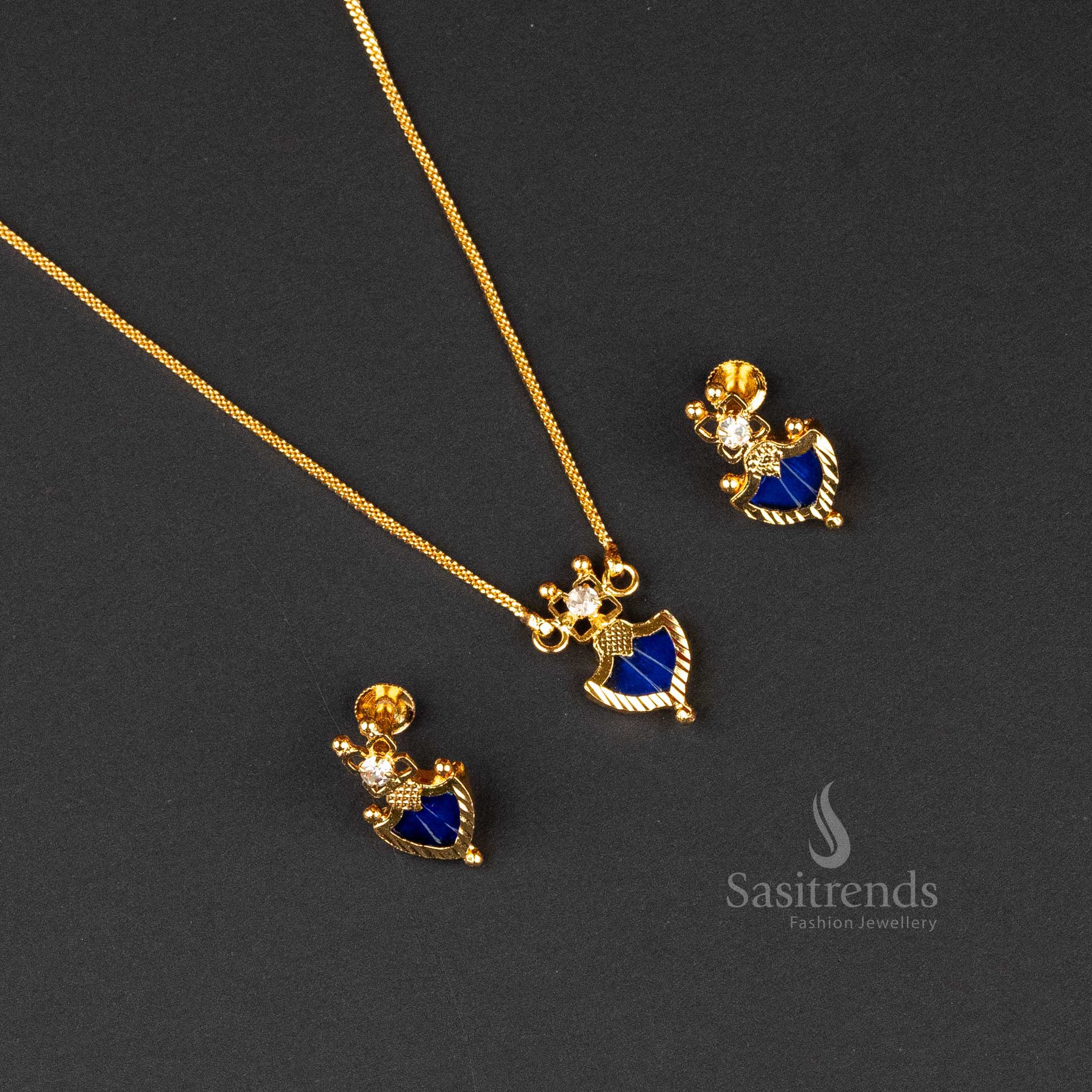 Elegant blue stone Palakka square pendant set with a micro gold-plated finish - Sasitrends