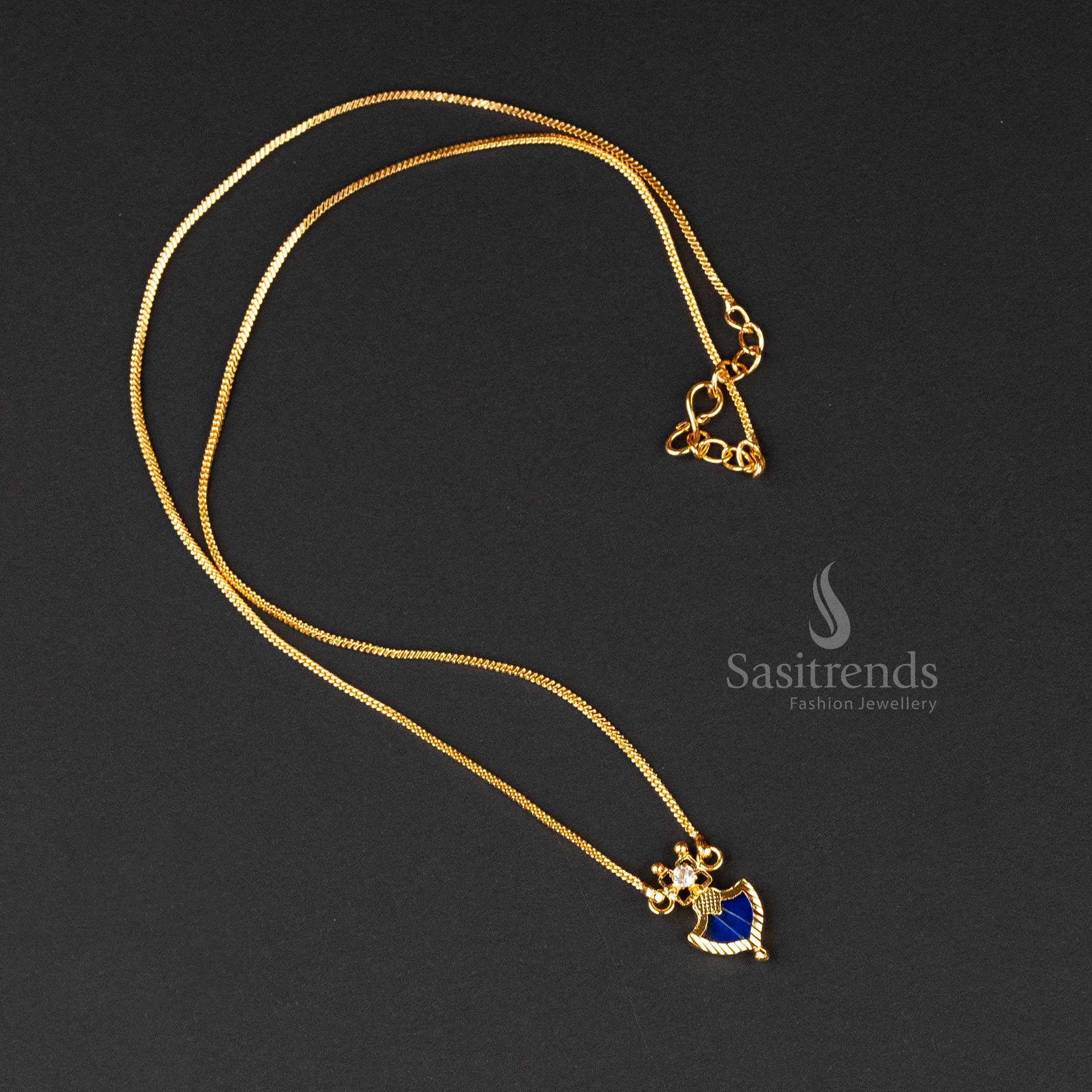 Blue Palakka square chain pendant jewellery set with a micro gold finish and intricate details - Sasitrends