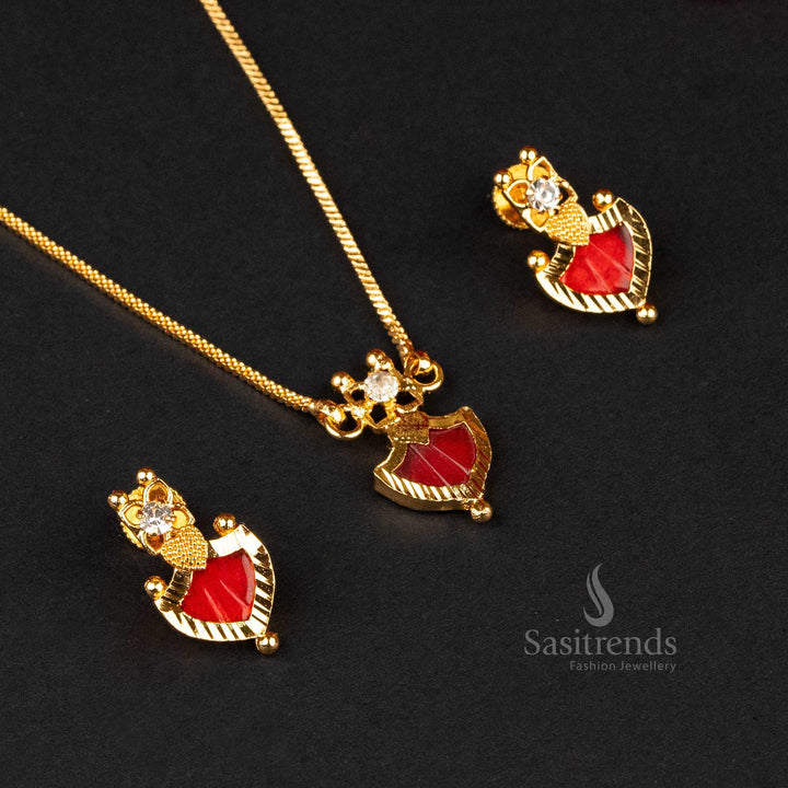 Red Palakka jewellery set with a micro gold-plated square chain and intricate pendant details - Sasitrends