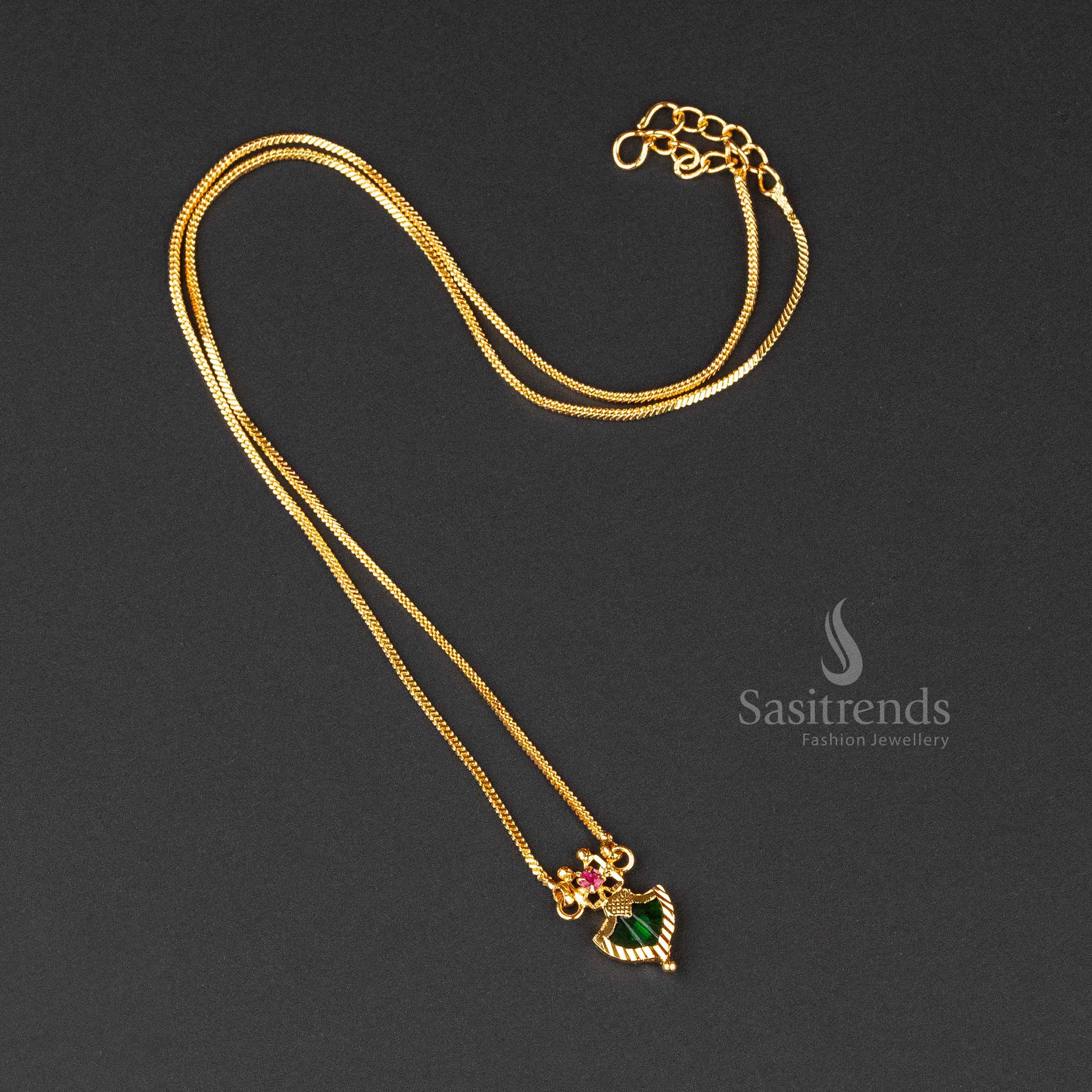 Graceful micro gold-plated Palakka jewellery set with a green square chain pendant and intricate design - Sasitrends