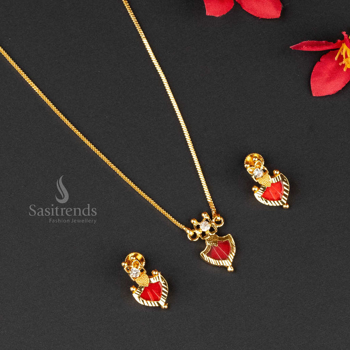 Radiant Palakka square chain pendant jewellery set with ruby stones and micro gold plating - Sasitrends