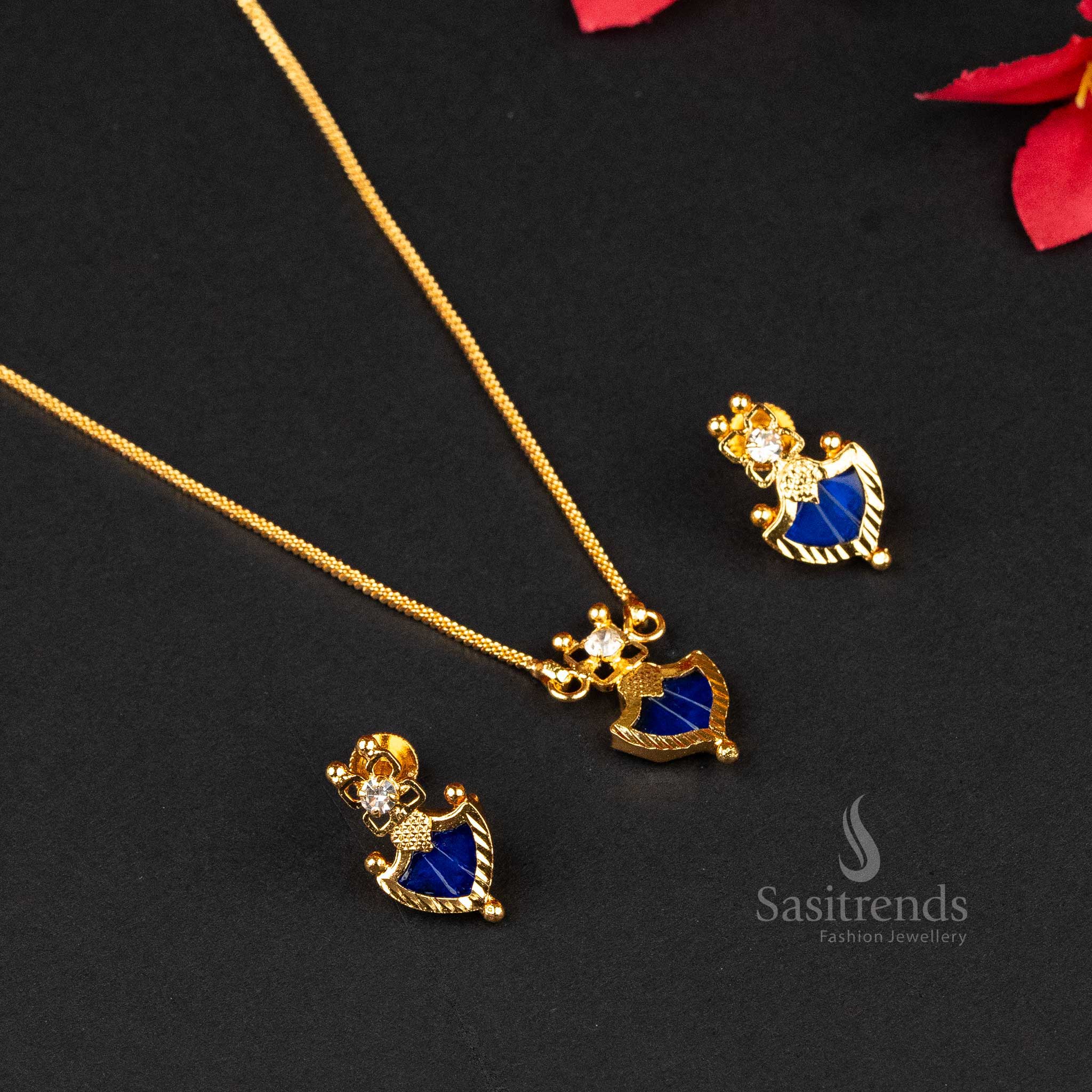 Bold Palakka jewellery set featuring blue stones and a micro gold-plated square chain design - Sasitrends