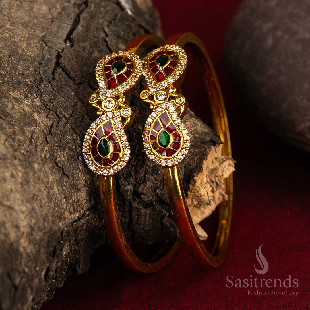 AD Stone Studded Temple Kada Bangles - Sasitrends