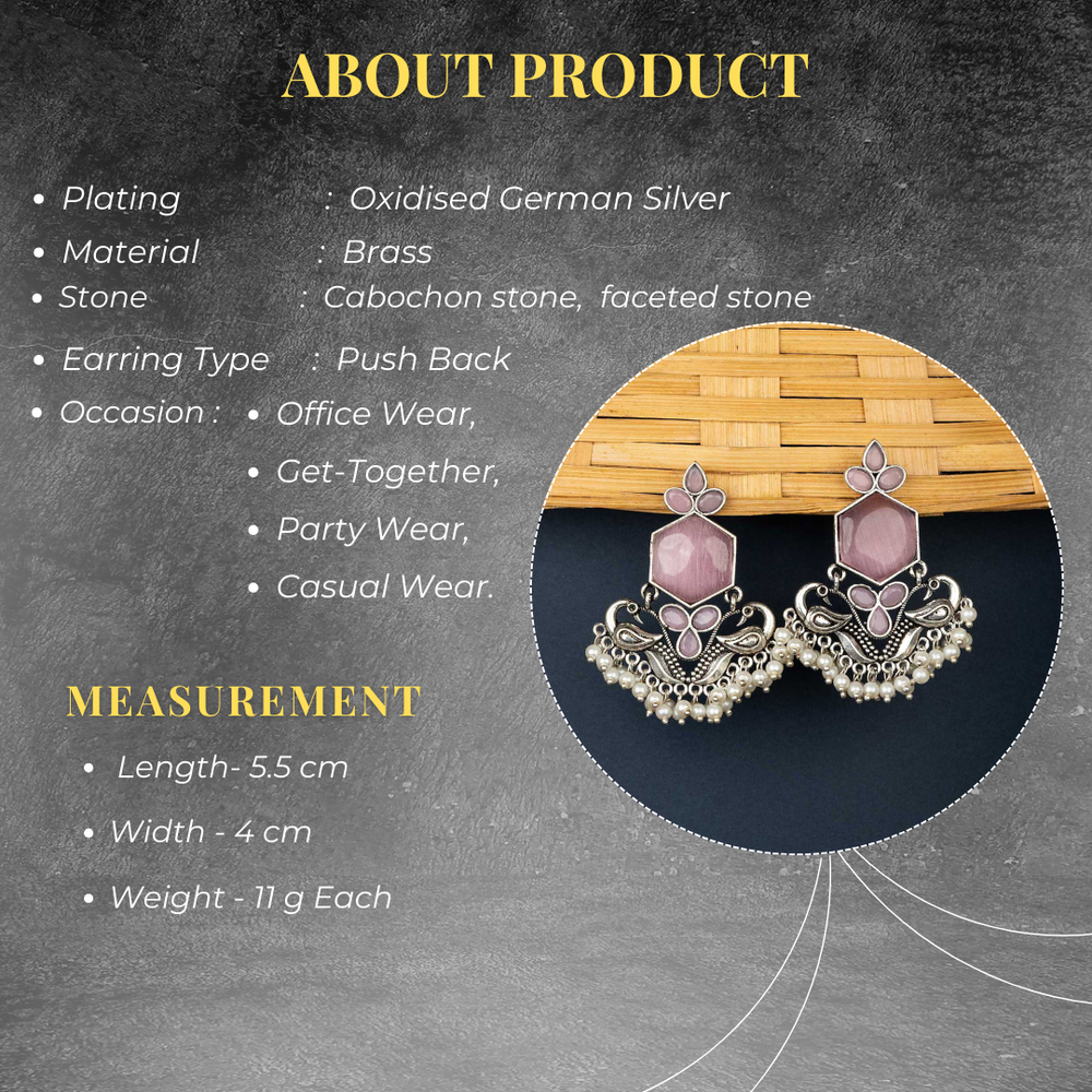 Trendy Oxidised Cabochan Stone Stud Peacock Designer Earrings Sasitrends