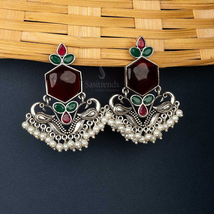 Office Wear Oxidised Ruby Green Peacock Earrings Special Sasitrends Online Shopping