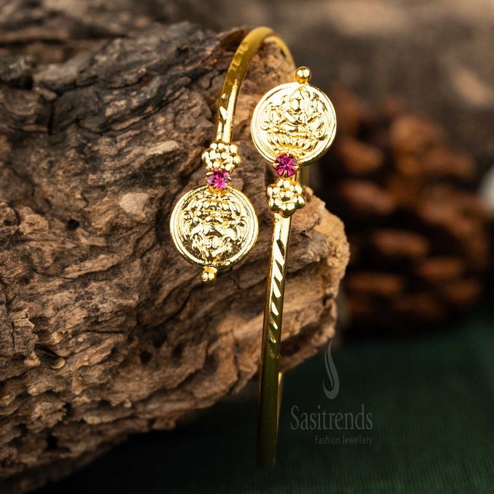 Sasitrends | Elegant Lakshmi Coin Themed Semi Openable Micro Gold Plated Kerala Style Bracelet Bangles