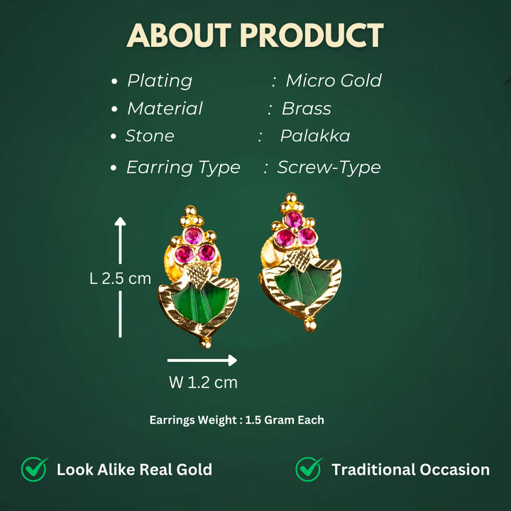 Traditional Micro Gold Plated Palakka Stone Studded Earrings Sasitrends