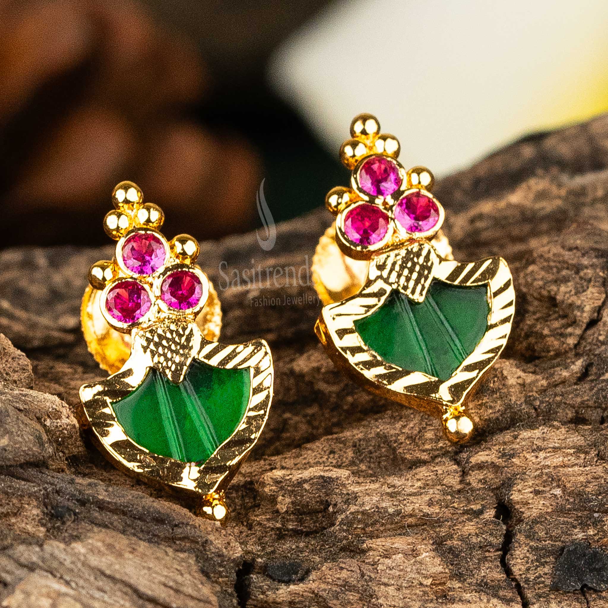 Traditional Guaranteed One Gram Gold Plated Palakka Screw Earrings Sasitrends 