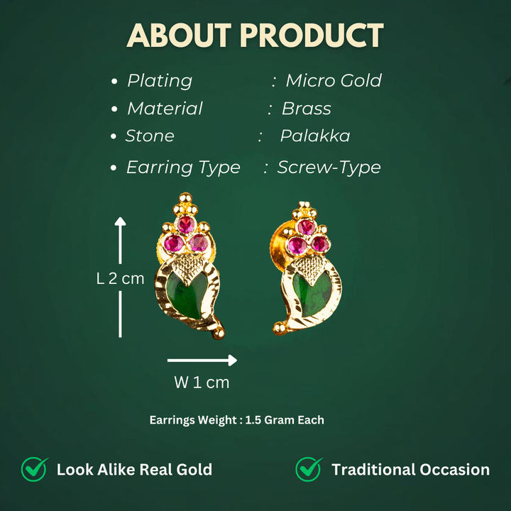 Guaranteed Traditional Micro Gold Plated Kerala Palakka Earrings Sasitrends Online