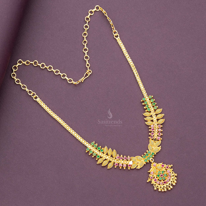 Leaf Design Necklace with Green AD Stones and Golden Balls Sasitrends online