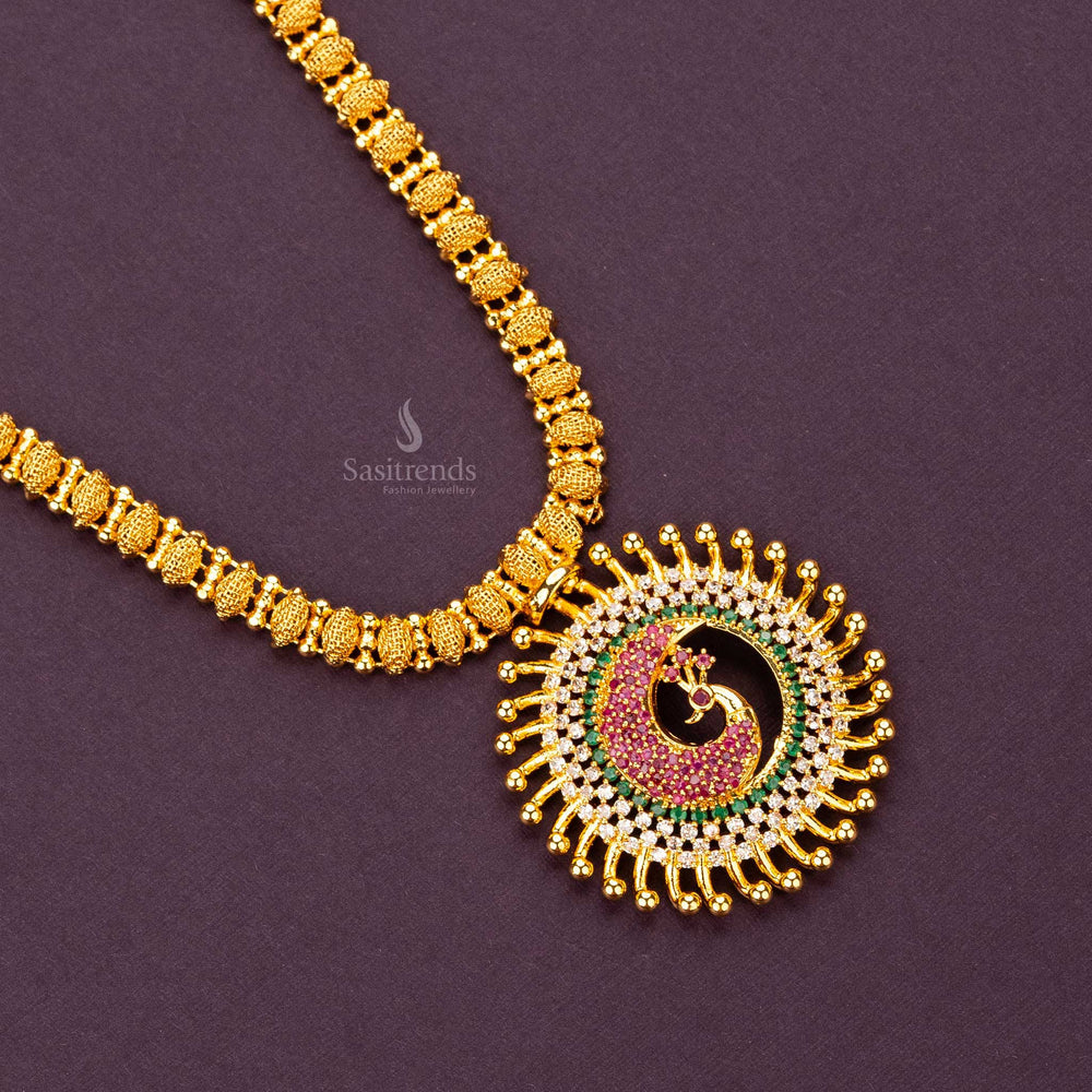 Traditional Micro Gold Plated Peacock Designer Pendant Necklace Sasitrends