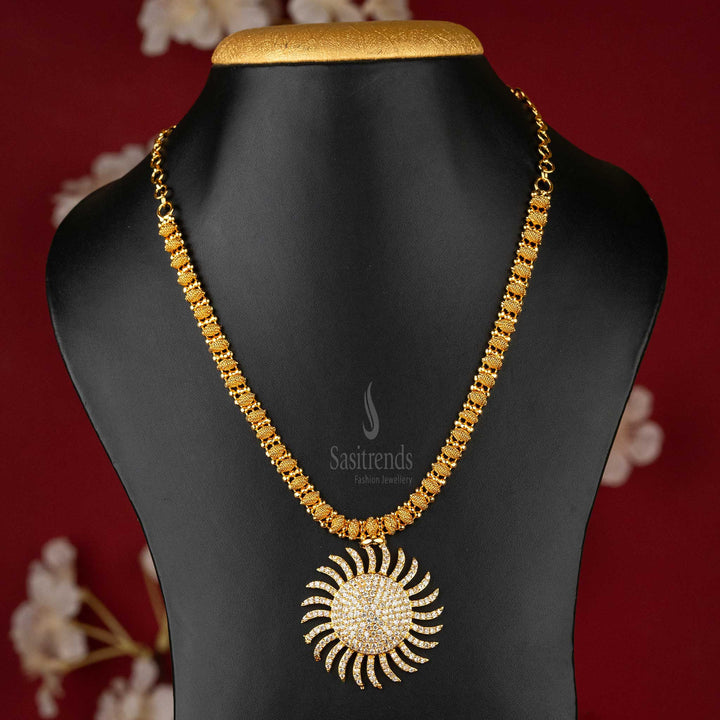 Sasitrends - Traditional Micro Gold Plated Sunburst Pendant Necklace with AD Stones