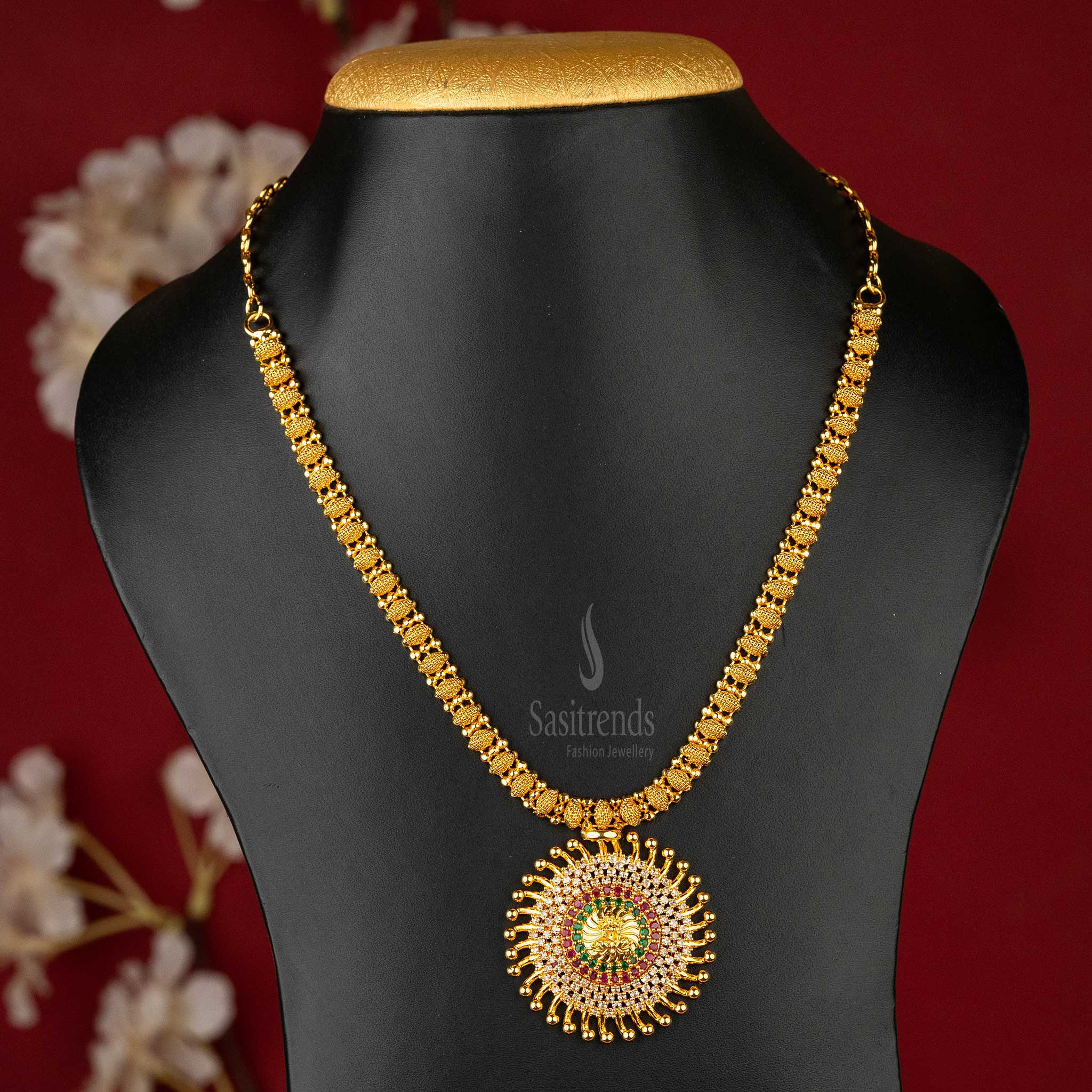 Multi-Color Lakshmi Sunburst Pendant Necklace - Gold Plated