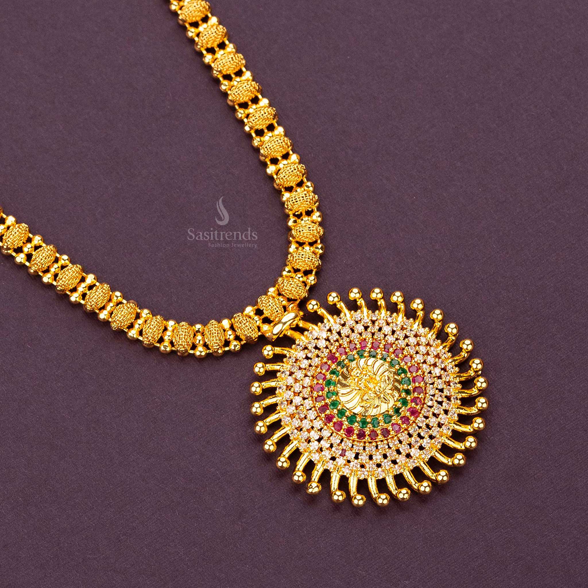 Traditional guaranteed micro gold plated multi ad stone stud lakshmi  pattern necklace sasitrends