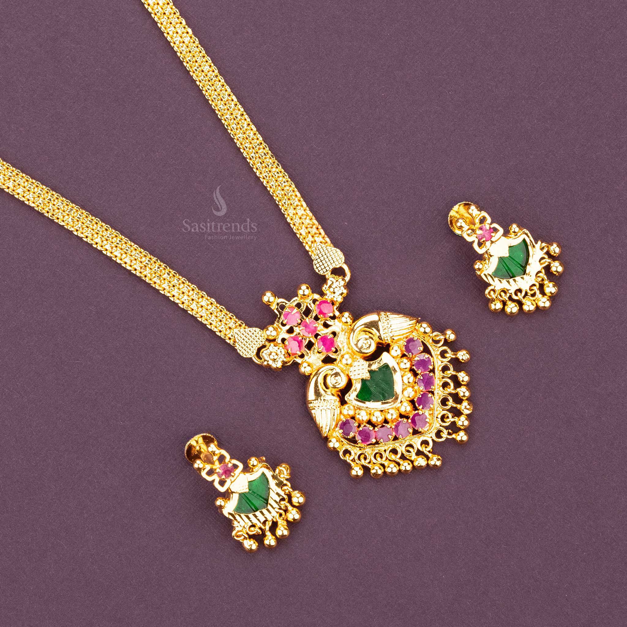 Sasitrends - Kerala Palakka Pendant Guaranteed Micro Gold Plated Chain Peacock Motifs Necklace - Sasitrends