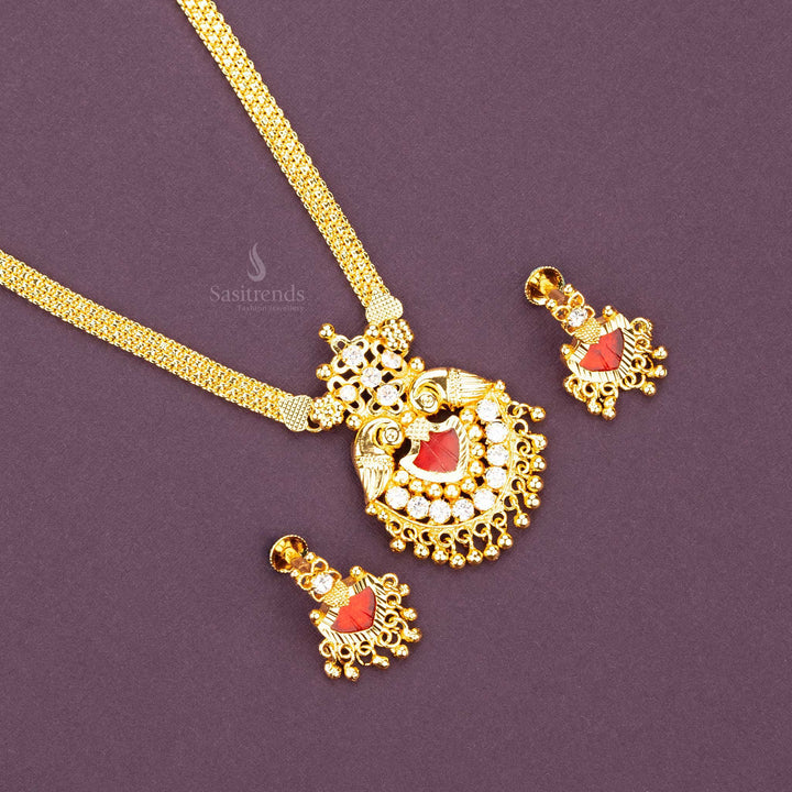 Sasitrends - Kerala Palakka Pendant Guaranteed Micro Gold Plated Chain Peacock Motifs Necklace - Sasitrends