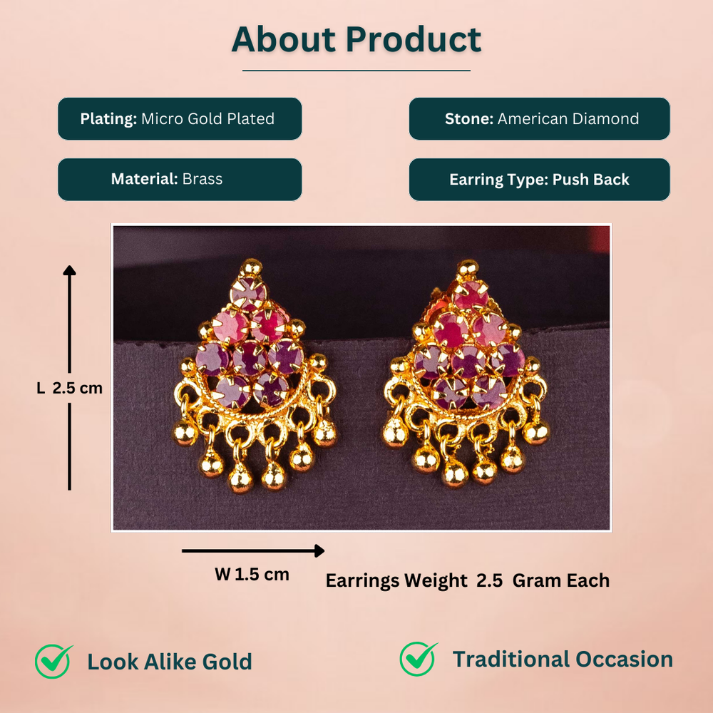 Guaranteed Micro Gold Plated AD Stone Studded Earrings Measurement Details Sasitrends