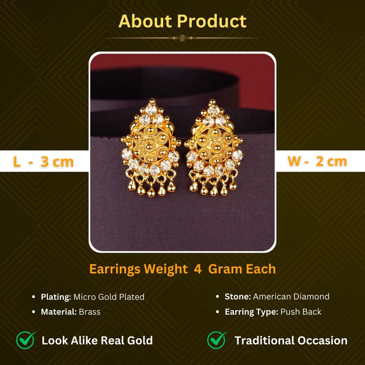 Elegant Micro Gold Plated AD Stone Studded Earrings Measurement Details