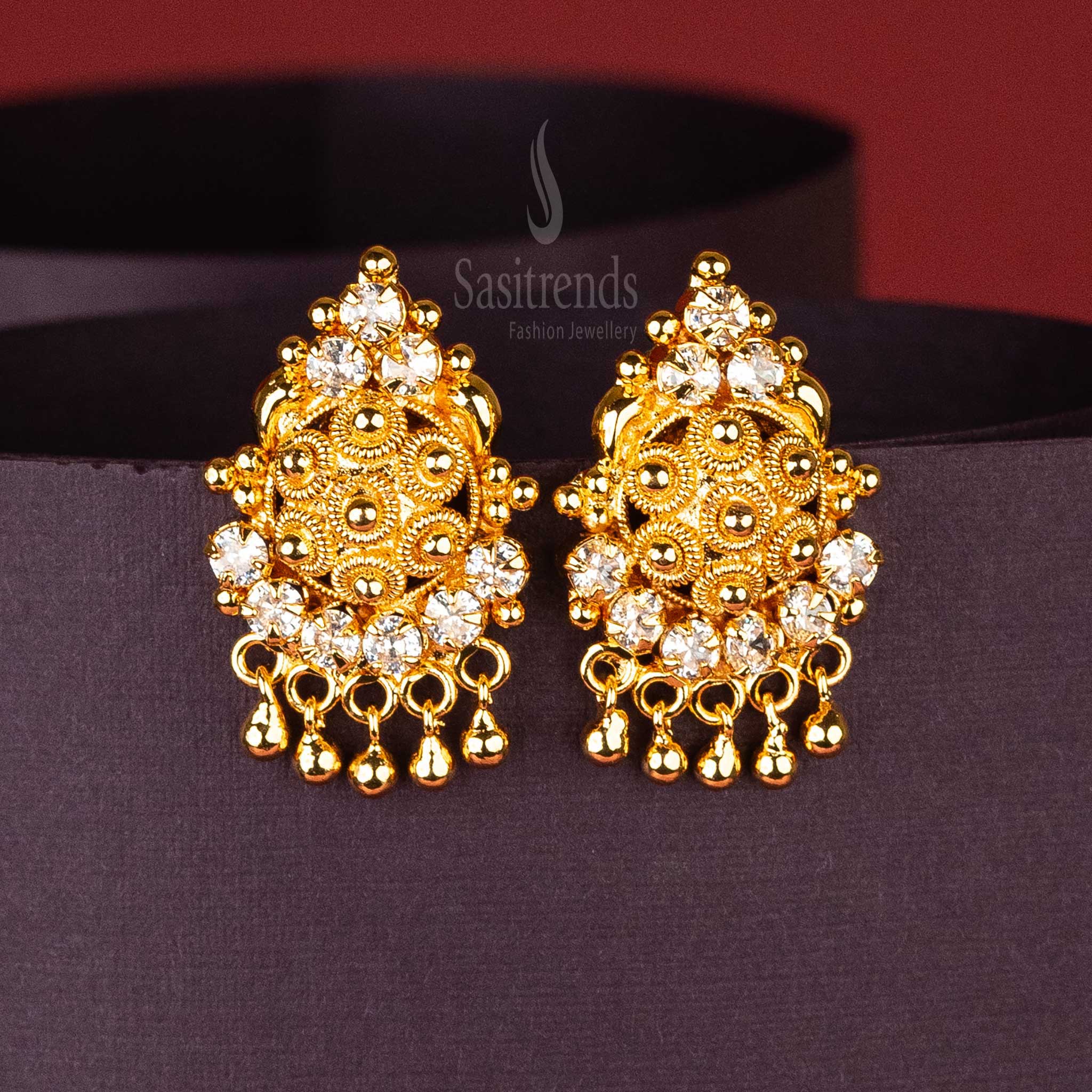 Elegant One Gram Micro Gold Plated White AD Stone Stud Earrings