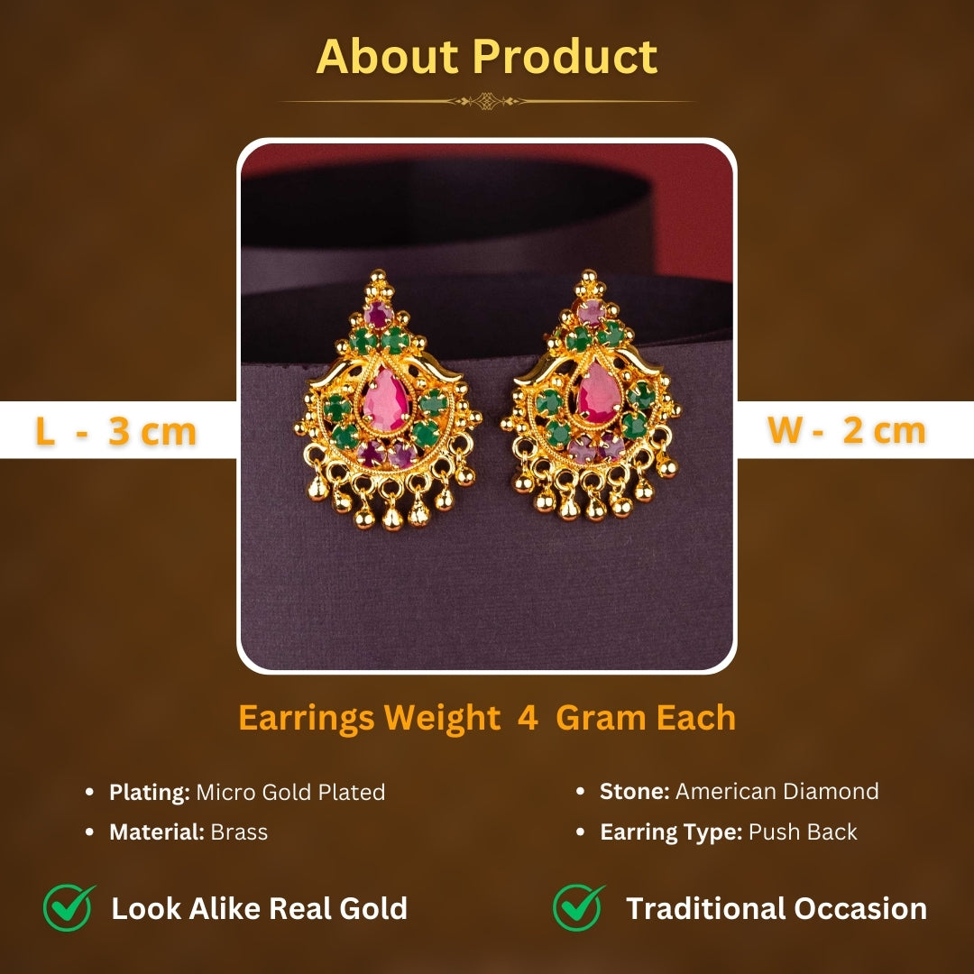 Guaranteed Micro Gold Plated AD Stone Studded Earrings Measurement Details Sasitrends