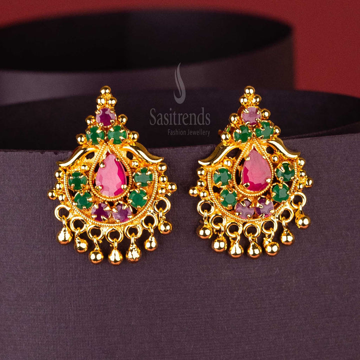 Traditional Ruby-Green earrings with golden drops