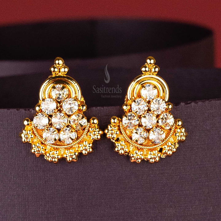 Traditional Micro Gold Plated Push Back White AD Stone Earrings