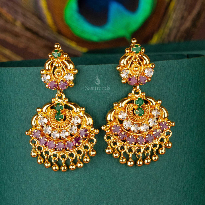 Elegant one gram micro gold plated multi ad stones floral designer earrings sasitrends