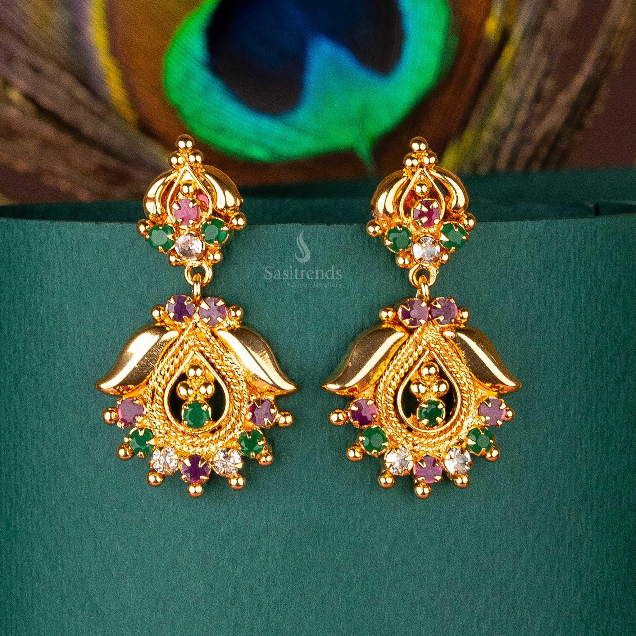 Elegant one gram micro gold plated multi ad stones designer earrings sasitrends