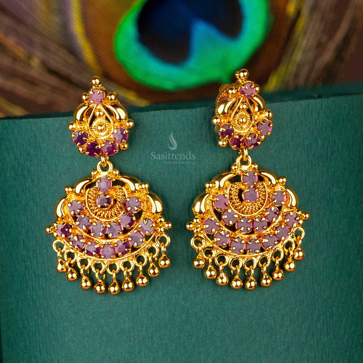 Sasitrends - Exquisite Floral Motif Micro Gold Plated Earrings with AD Stones & Beads