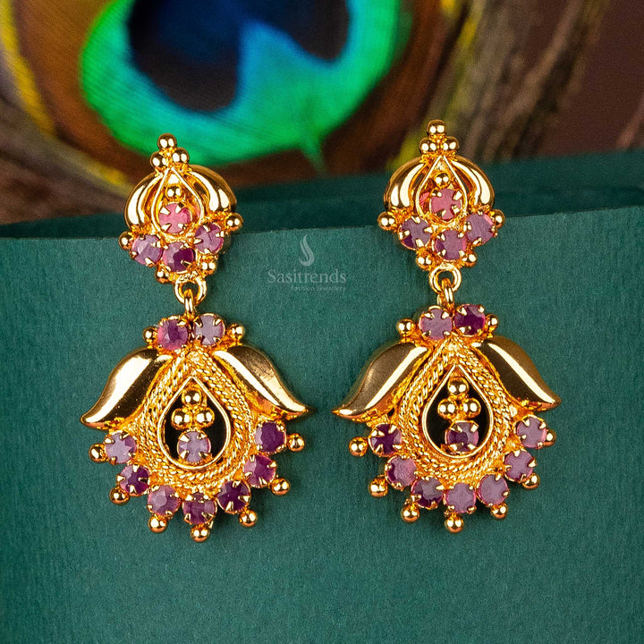 Guaranteed one gram gold plated look alike real gold ruby ad stone stud earrings