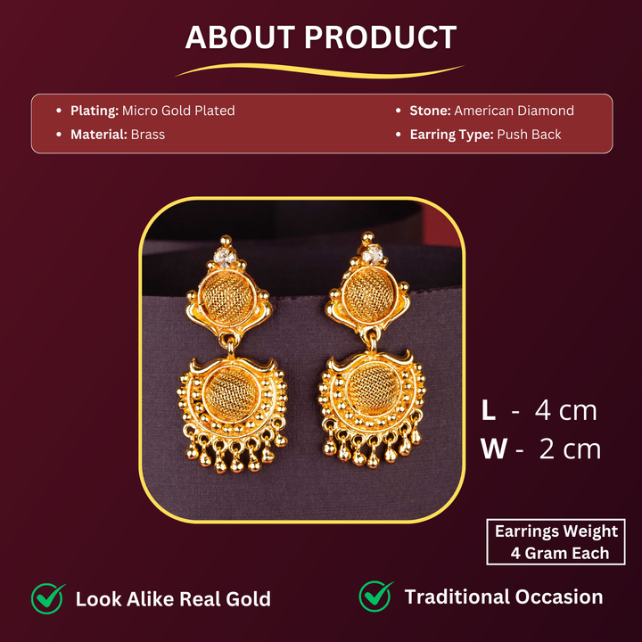 Elegant Micro Gold Plated AD Stone Stud Earrings Measurement Details