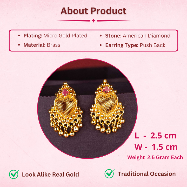 Guaranteed Micro Gold Plated Heart Shaped Earrings Measurement Details