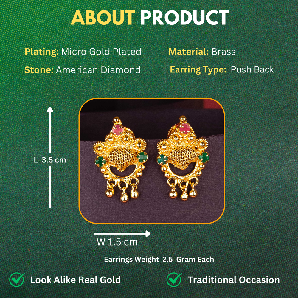 Guaranteed Micro Gold Plated AD Stone Studded 